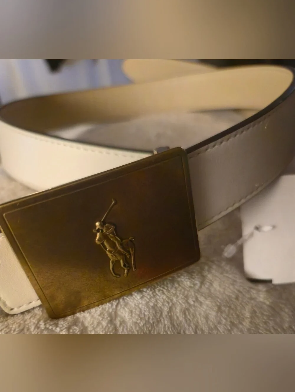 Polo Ralph Lauren Leather Polo Pony Brass Belt Buckle.